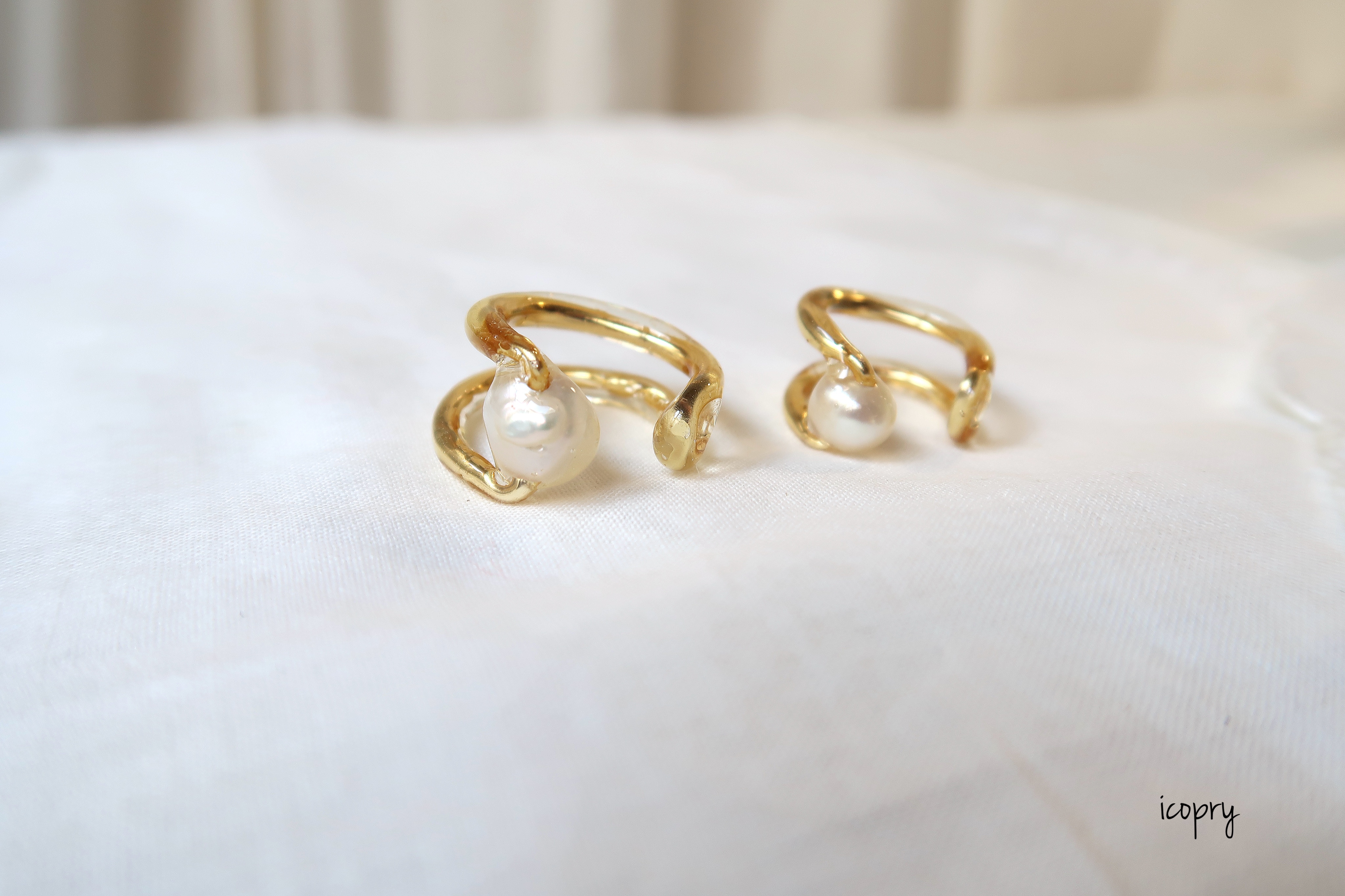 - ear cuff - W ring  淡水パールのイヤーカフ